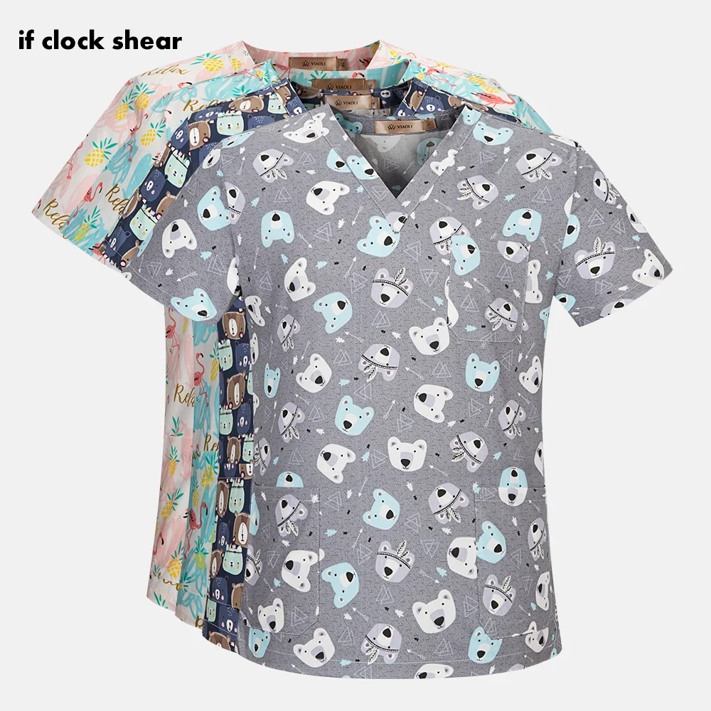 Afbeelding van Hoge kwaliteit Dierenprint werken Scrubs Tops huisdierverzorging Uniformen Cartoon Schoonheidssalon werkkleding Huisdier schoonheid Uniform nieuw