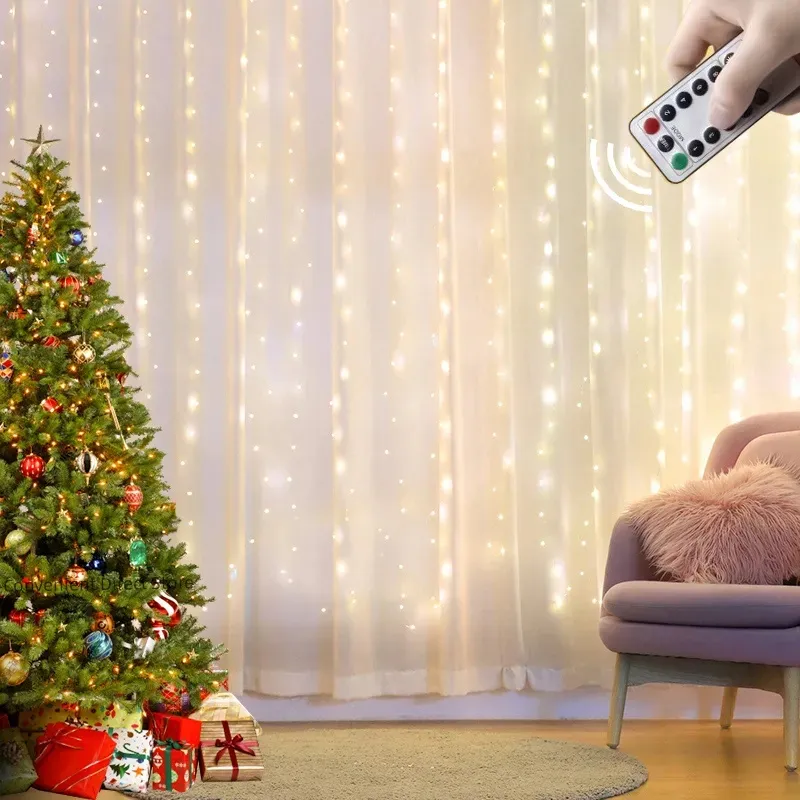 Imagen de Guirnalda de cortina LED de 3M, guirnalda de luces de hadas, decoración de Navidad, fiesta, boda, co...