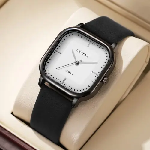 Image de Montre Homme Carrée Minimaliste - Cuir & Quartz