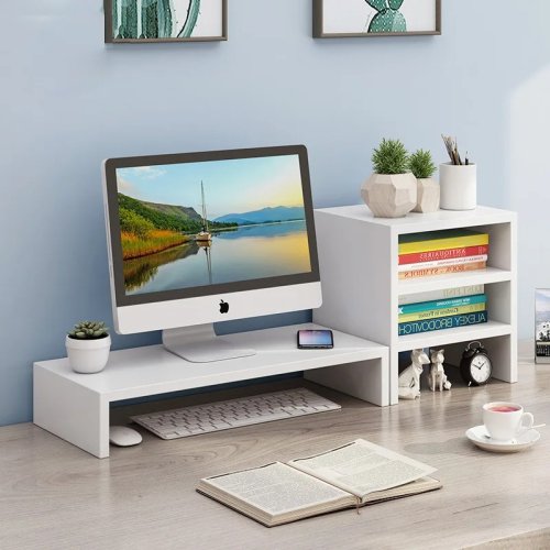 Imagen de Estante de Escritorio Alto para Monitor y Computadora con Base de Almacenamiento para Oficina y Espacios de Trabajo