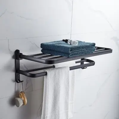 Support de Serviette Pliable Noir Mat 50cm