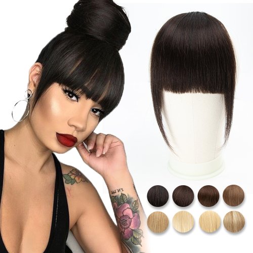 Bild von Natürliches Haar Pony mit 3 Clips – Stumpf geschnittenes Echthaar in Schwarz, Braun & Blond für stilvolle Haarverlängerungen