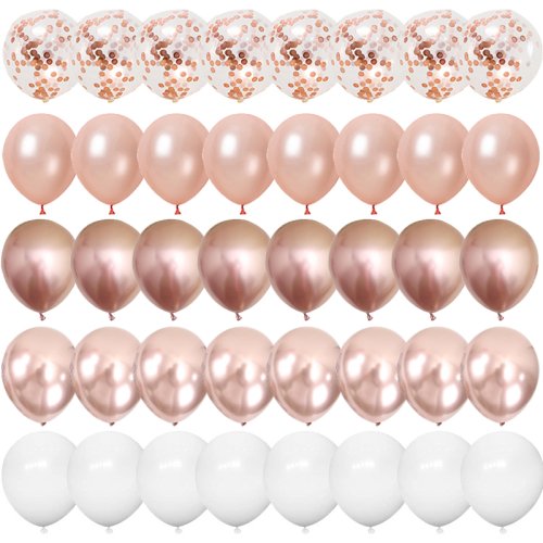 Image of 40-Pack 12-Inch Rose Gold Confetti Latex Balloons for Birthday Parties, Baby Showers, Weddings, and Celebrations – Elegant Decor for Kids and Adults