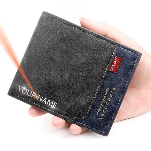 Imagen de Cartera Personalizada para Hombre con Nombre Gratis - Tarjetero Corto de Lujo en Cuero PU con Cremallera y Bolsillo Interior