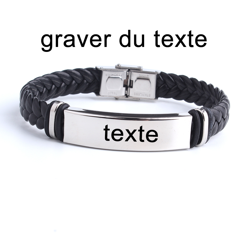 Afbeelding van Punk SOS Aangepaste logo Naam Graveren Tekst Lederen Bangle & Armband aanpassen Roestvrij Stalen Armbanden Voor Vrouwen Mannen ID Armband