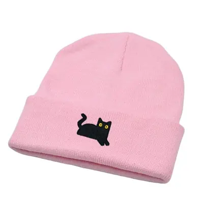 Image de Bonnet Tricoté Chat Noir Mignon - Hiver Chaud & Stylish