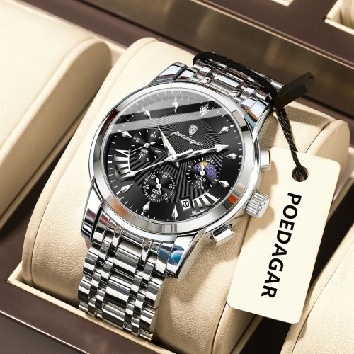 Imagen de Reloj Militar para Hombre con Cronógrafo, Fecha Luminosa y Resistente al Agua - Reloj de Cuarzo de Acero Inoxidable de Diseño Original