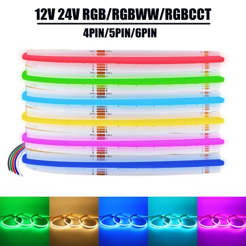 Afbeelding van DC 12V/24V COB LED Strip met 840/784 LEDs per Meter - RGB, RGBW, RGBWW, RGBCCT - Hoge Heldere Dotless LED Band voor Interieurverlichting en Home Decor
