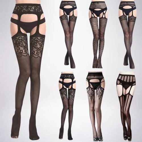 Immagine di Reggicalze a Rete Calza Collant Coscia Alta Estate Sexy Hot - Set da 4 Pezzi, Confezione Singola