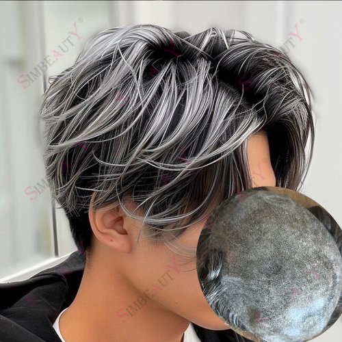Image of Natural Looking Human Hair Toupee for Men – Super Durable Micro Skin Hairpiece in Grey, Black, Brown Shades (1B40, 1B65, 1B80) – Full Coverage Thin Skin Wig