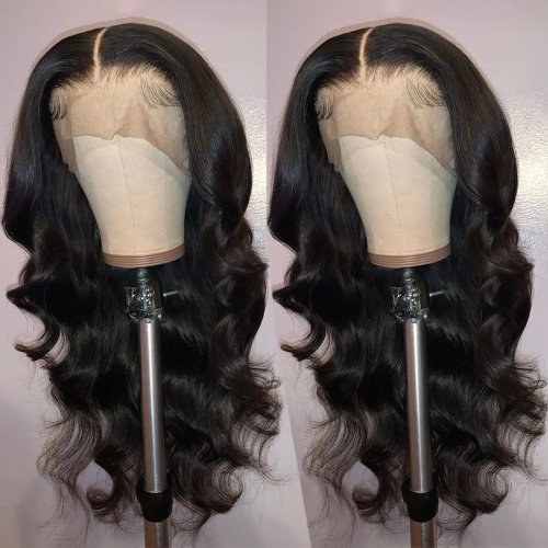Afbeelding van Body Wave 13*4 Lace Front Synthetische Pruiken, Lange Lijmloze Lace Front Pruik met Pre Geplukt Natuurlijke Haarlijn en Babyhaar