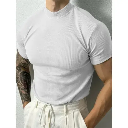 Image de T-Shirt Homme Sport Élastique Col Haut Rayé