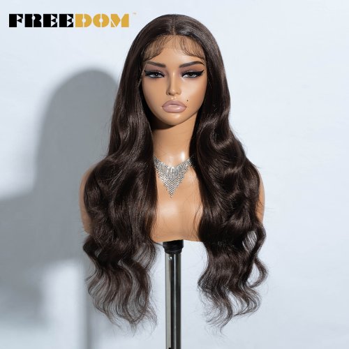 Imagen de Peluca Frontal de Encaje Sintética para Mujer con Ondas de Cuerpo, Color Marrón Miel con Resaltos, 26 Pulgadas, Diseño Degradado Rubio, Ideal para Cosplay y Estilos Naturales