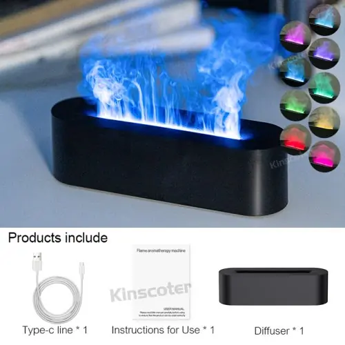 Image de Diffuseur d'huiles essentielles avec lumière LED et effet de flamme réaliste