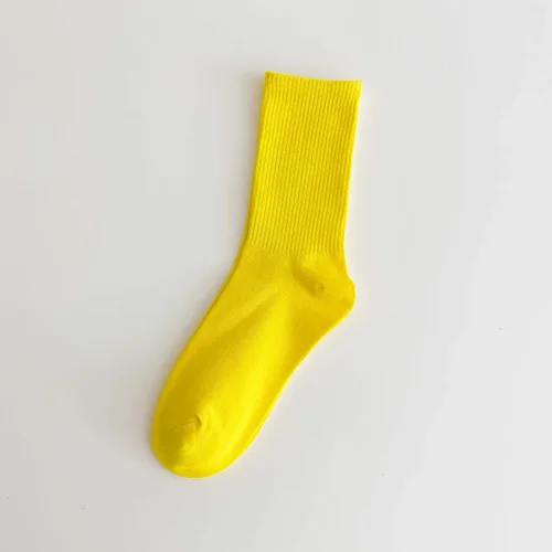 Imagen de 1 par de calcetines de color caramelo negro blanco Beige rosa rojo calcetines simples de algodón para mujer calcetines de tubo medio