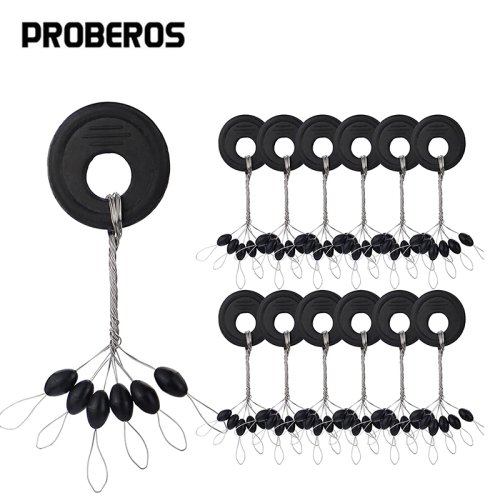 Imagen de PRO BEROS 60 uds 10Set de granos espaciales de goma negra tapón ovalado pesca Bobber flotador bagre Flotador flotador de pesca Folat línea paradas