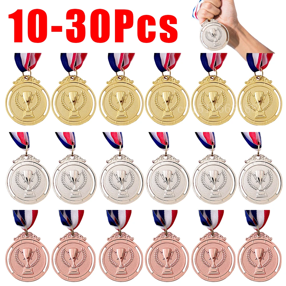 Zdjęcie 10-30xWinner Reward Gold Silver Bronze Award Medal with Neck Ribbon 1st 2nd 3rd Prize Medal for Sport Competition Prize for Kids