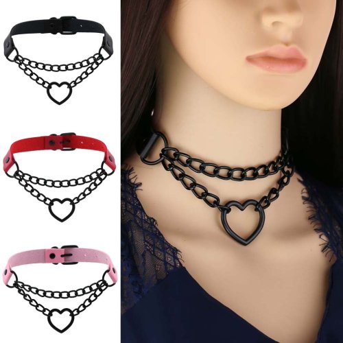 Afbeelding van Vintage Hartketting Choker met Ketting – Gotische Kraag voor Meisjes in Grunge, Punk, Kawaii en Harajuku Stijl