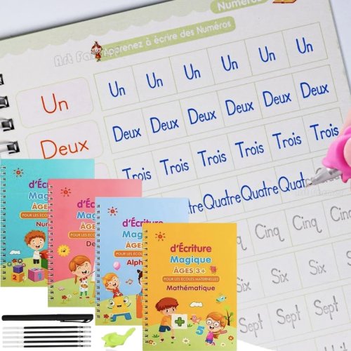 Immagine di Quaderno magico francese Quaderno per esercizi con scanalatura Quaderno per bambini Numeri di apprendimento Calligrafia con lettere francesi Quaderno per esercizi di scrittura