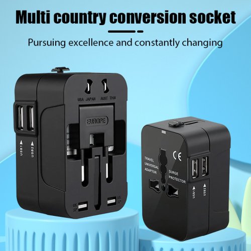 Imagen de Adaptador de Viaje Universal para Reino Unido, EE.UU., Australia y UE con Puerto USB Dual y Conector de Carga CA - Convertidor de Enchufe Multinacional