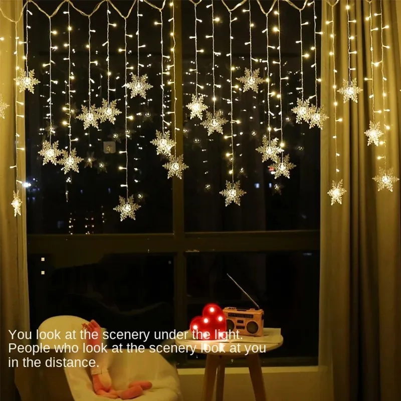 Immagine di Luci Natalizie a LED con Fiocchi di Neve da 3,2 Metri - Decorazioni Impermeabili per Albero di Natale, Matrimoni e Feste