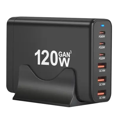 Image de Chargeur USB-C 120W 6 Ports - Charge Rapide PD & USB 3.0