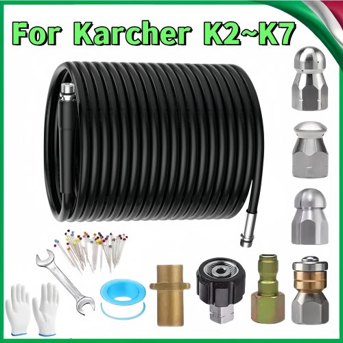 Image of Professional 35m High-Pressure Sewer Cleaning Hose with Nozzle Kit for Karcher K2-K7 Pressure Washers – Powerful Drain and Pipe Cleaner