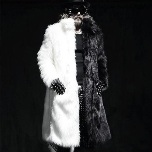 Image of Men's Long Fox Fur Coat – Stylish Black and White Winter Jacket for Casual Wear