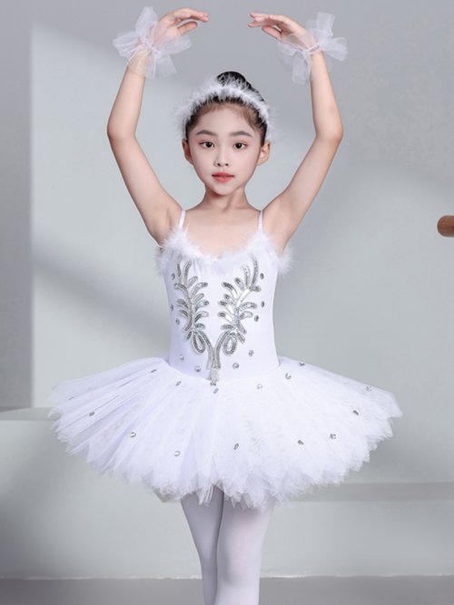 Immagine di Gonne da balletto Tutu di balletto professionale bianco Tutu di pancake Ragazze Bambini Costume da ballo del cigno Ballerina Abito da festa Donne adulte