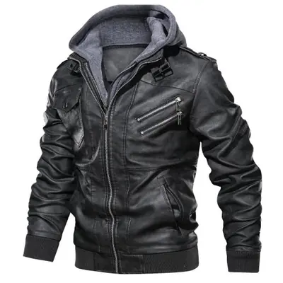 Image de Veste en Cuir PU Vintage avec Capuche Détachable - Homme
