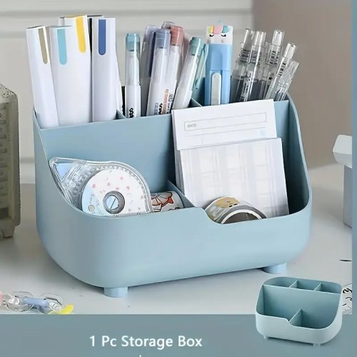 Afbeelding van Desktop-opbergdoos met grote capaciteit Desktop-organizer met vijf compartimenten, houder voor studentenbriefpapier 5-delige bureau-organizer
