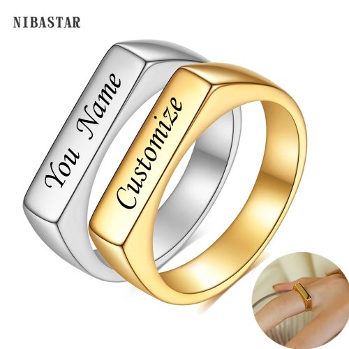 Imagen de Anillos personalizados grabados con su nombre, firma de texto, escritura a mano, anillo de titanio de acero inoxidable para mujeres y niñas