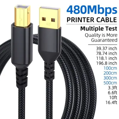 Image de Câble USB Imprimante 16 Pieds - Haute Vitesse 480 Mbps