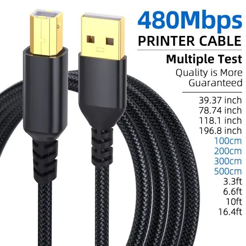 Image de Câble USB Imprimante 16 Pieds - Haute Vitesse 480 Mbps