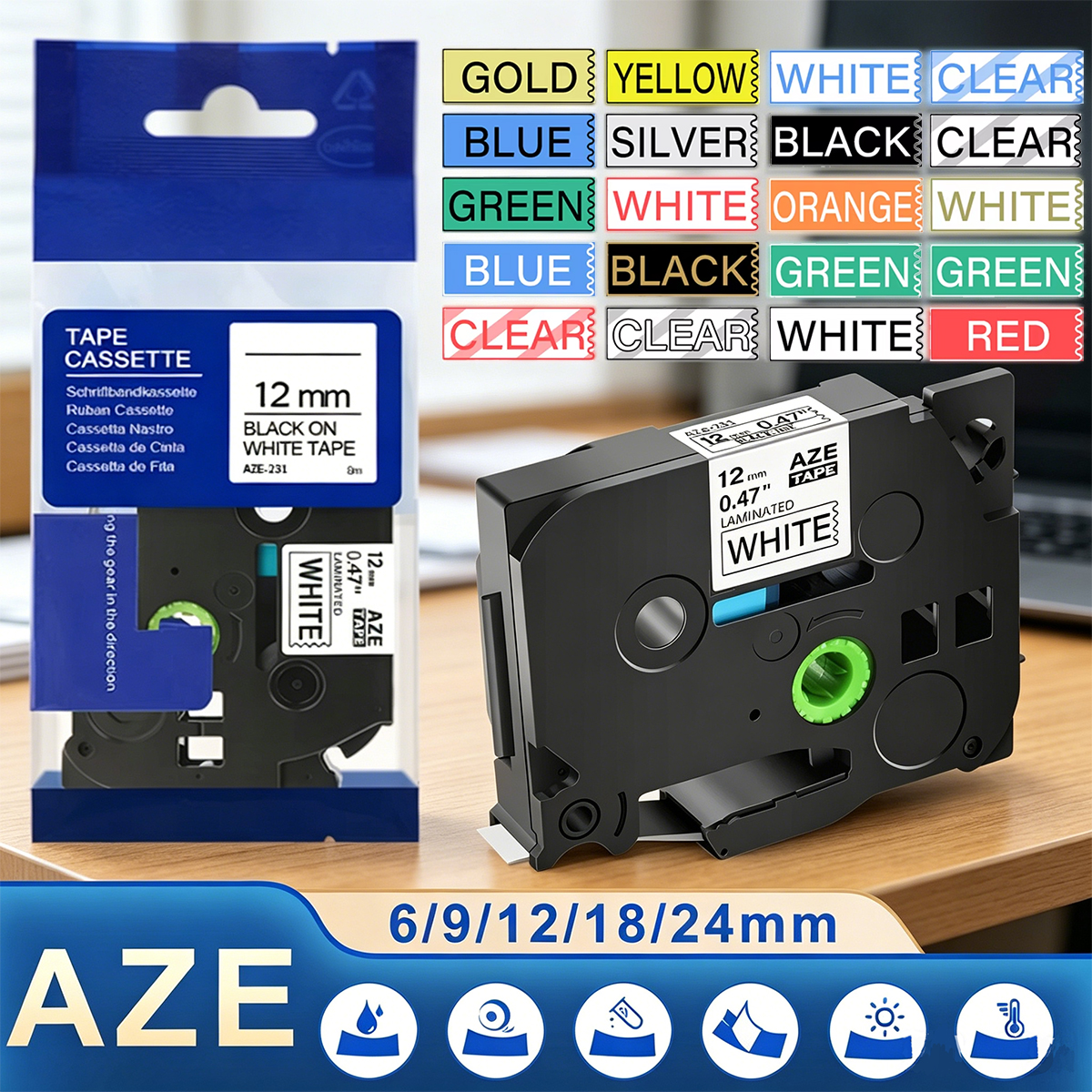 Image de Ruban d'étiquetage TZ Compatible Brother P-Touch - 9mm à 251mm