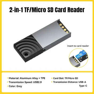 Image de Lecteur de carte USB-C 2 en 1 - Mini Adaptateur Micro SD pour iPhone, iPad, Mac & Android