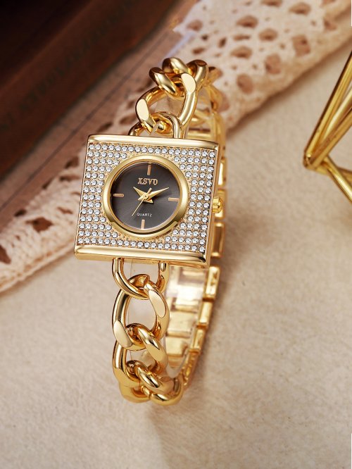 Imagen de Niche Light Reloj de cuarzo para mujer con correa de cadena y esfera cuadrada pequeña de lujo para regalos de Navidad y Halloween