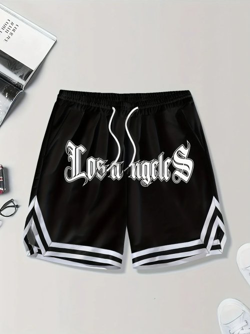 Afbeelding van LOS ANGLES Print heren losse grote trekkoord casual minimalistische shorts man broek casual shorts zomer nieuw in herenkleding Thi