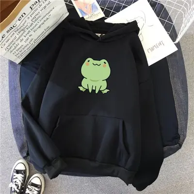 Image de Sweat à Capuche Kawaii Vert - Motif Greneille Harajuku