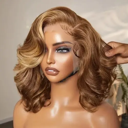 Image de Perruque Bob Lace Frontal Cheveux Naturels Blond Miel