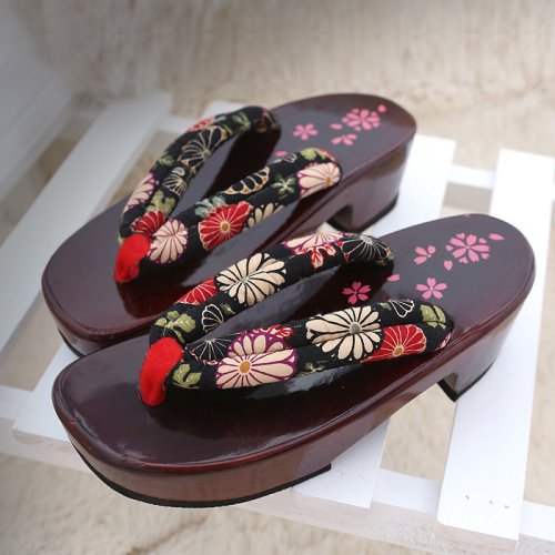 Imagen de WHOHOLL Geta-sandalias de verano para mujer, zuecos japoneses de madera, con cuña antideslizante de EVA, para Cosplay, Anime