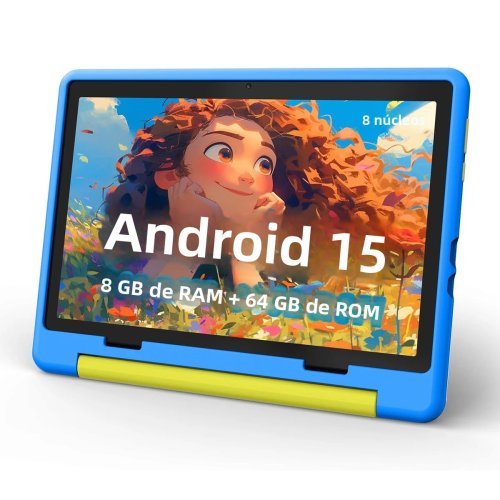 Immagine di Tablet Android 15 per Bambini 10 Pollici con 8 GB RAM, 64 GB di Memoria Interna Espandibile a 1 TB, 8 Core, Custodia Protettiva e Controllo Parentale Incluso