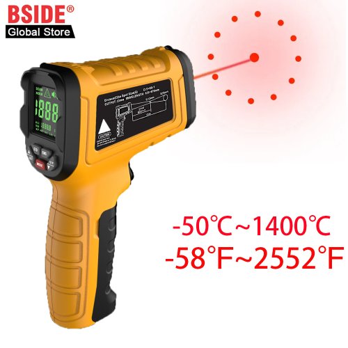 Imagen de Termómetro Infrarrojo Digital de Mano Bside con Rango de 50 a 1400°C – Medición de Temperatura sin Contacto para Uso Industrial y Barbacoa
