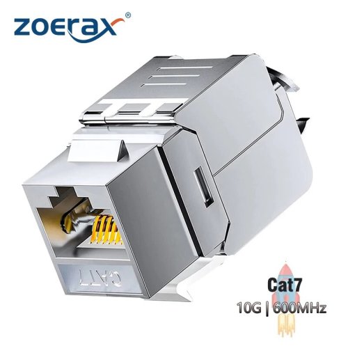Zdjęcie Zoerax CAT7 Keystone Jack RJ45 STP – Bez Narzędziowy Moduł ze Stopu Cynku, Adapter Sieciowy dla Przewodów 22–26 AWG