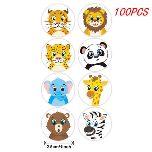 Afbeelding van 100-500 stuks ronde dierenstickers, 16 ontwerpen dier cartoon leraar beloningsstickers voor kinderen, feestdecor sticker voor school thuis