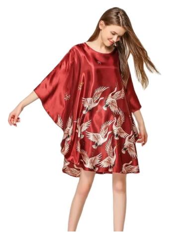 Image of Elegant Summer Chinese-Style Satin Robe Dress for Women – Sexy Loose Nightgown, Vintage Kaftan Bathrobe, Plus Size Sleepwear