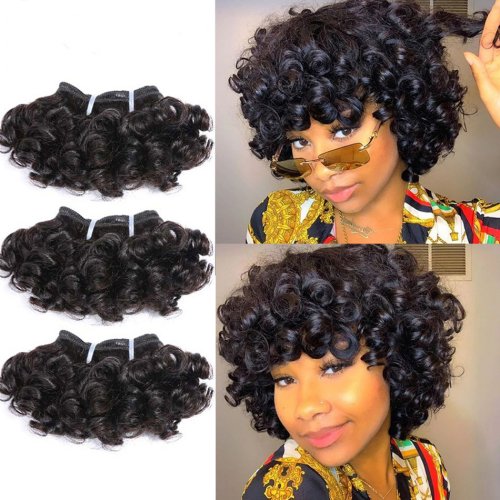 Image of Bouncy Curly Human Hair Extensions – Double Drawn Indian Remy Hair, 6-Inch Short Cut, Natural Black Brown Color, Soft & Full Volume