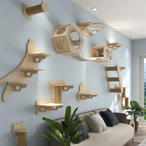 Bild von 1PC Katze Baum Wand Montiert Katze Regale Kratzbaum für Katze Springen Plattform und Katze Hängematte Seil Leiter Wand Holz möbel