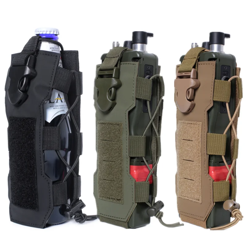 Image of Versatile Molle Water Bottle Pouch with Radio Holster – Outdoor Waist Pack for Fishing, Hunting, Hiking, Camping, and Travel