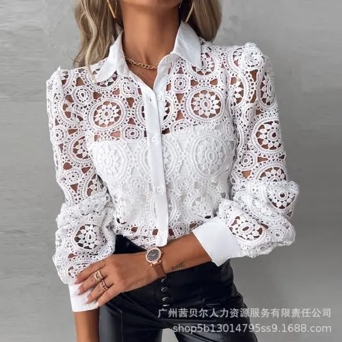 Image de Chemisier Dentelle Blanc Élégant - Style Bureau & Soirée